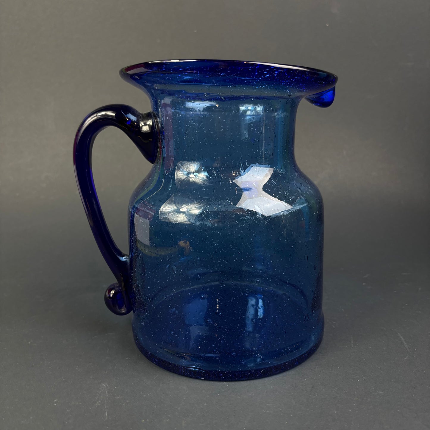 Vintage Hand-Blown Cobalt Blue Art Glass Jug / Vase