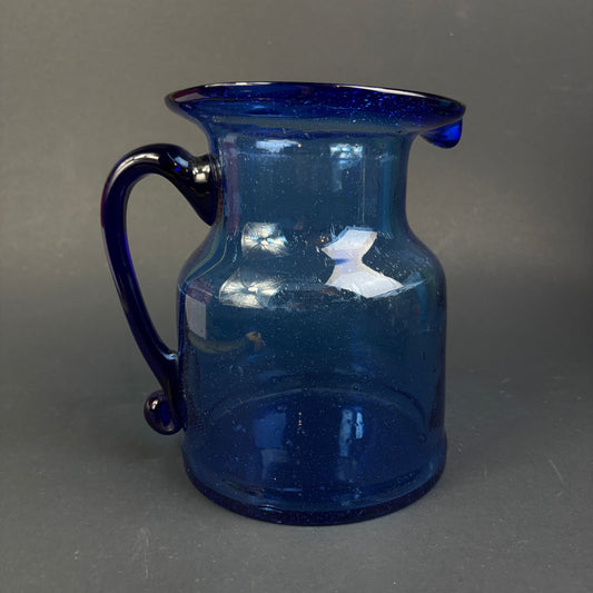 Vintage Hand-Blown Cobalt Blue Art Glass Jug / Vase