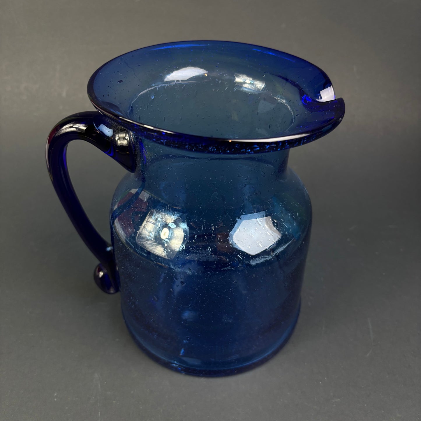 Vintage Hand-Blown Cobalt Blue Art Glass Jug / Vase