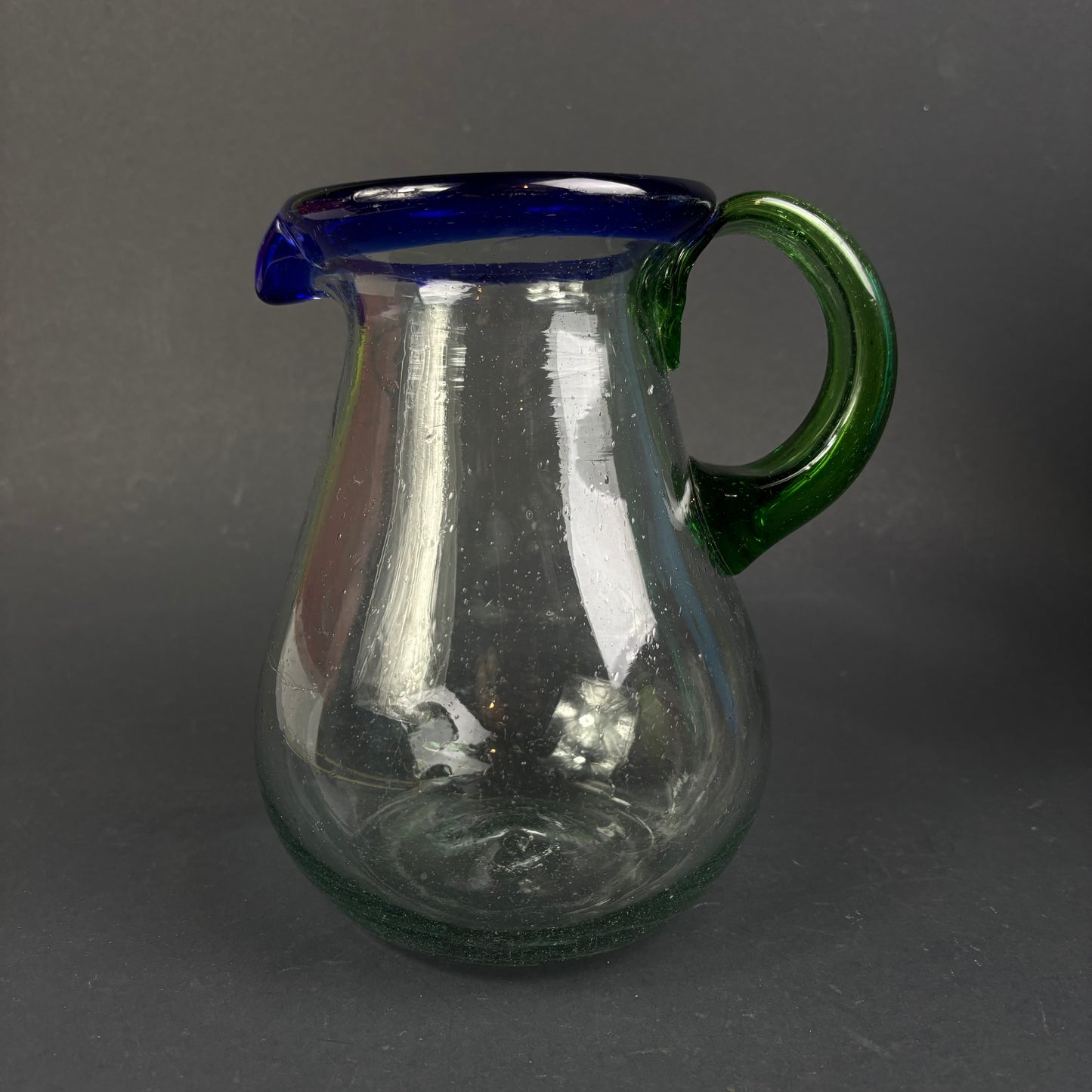 Vintage Hand-Blown Art Glass Jug – Cobalt Blue & Emerald Green