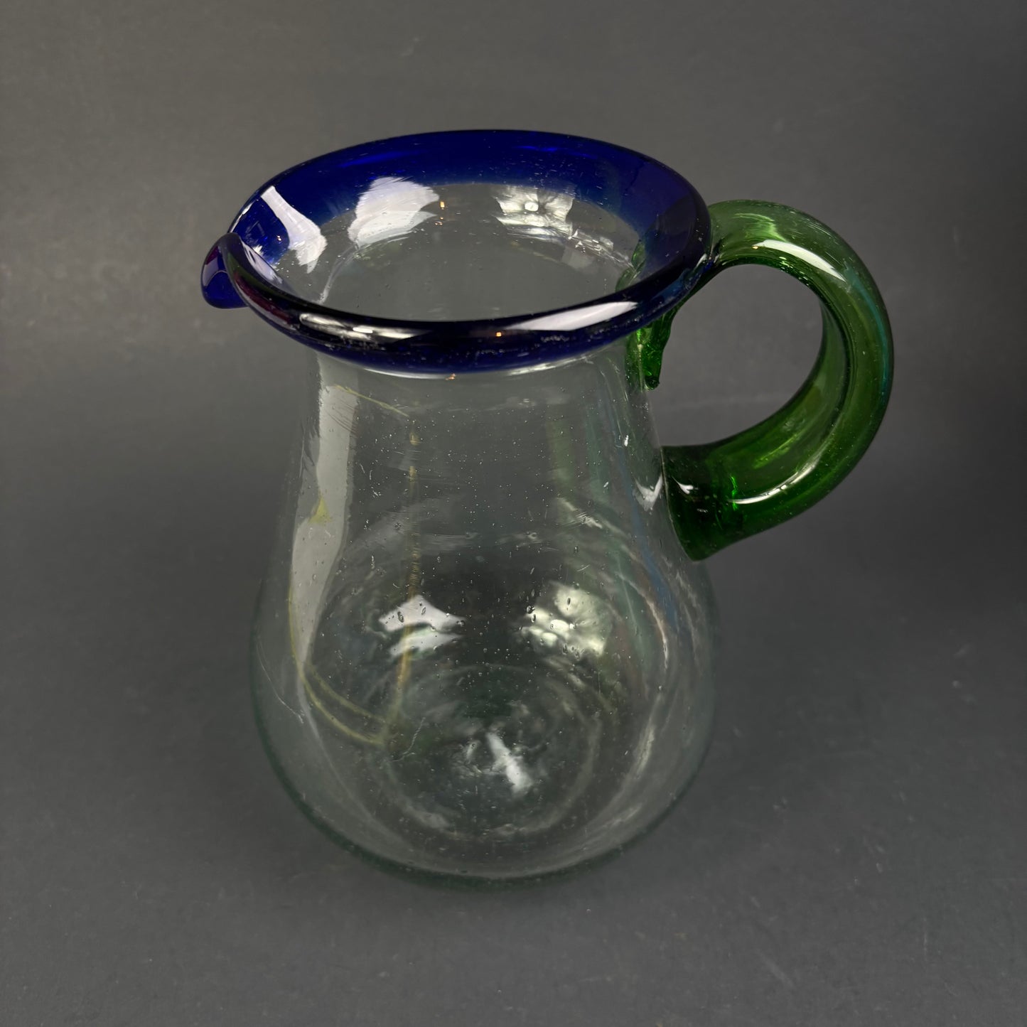 Vintage Hand-Blown Art Glass Jug – Cobalt Blue & Emerald Green