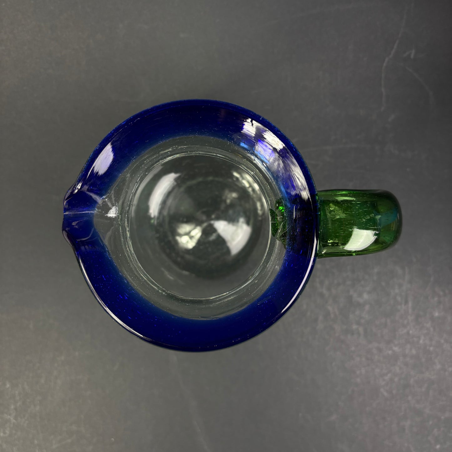 Vintage Hand-Blown Art Glass Jug – Cobalt Blue & Emerald Green