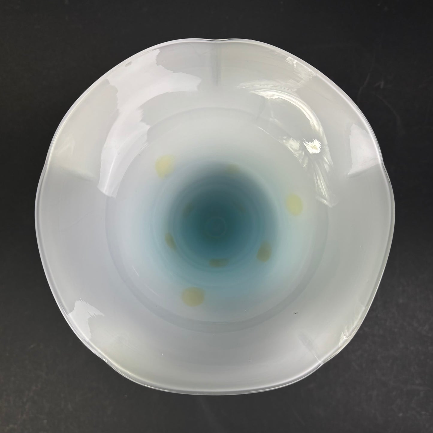 Vintage Murano Style Art Glass Trumpet Vase – Blue Opaline with Green Spots
