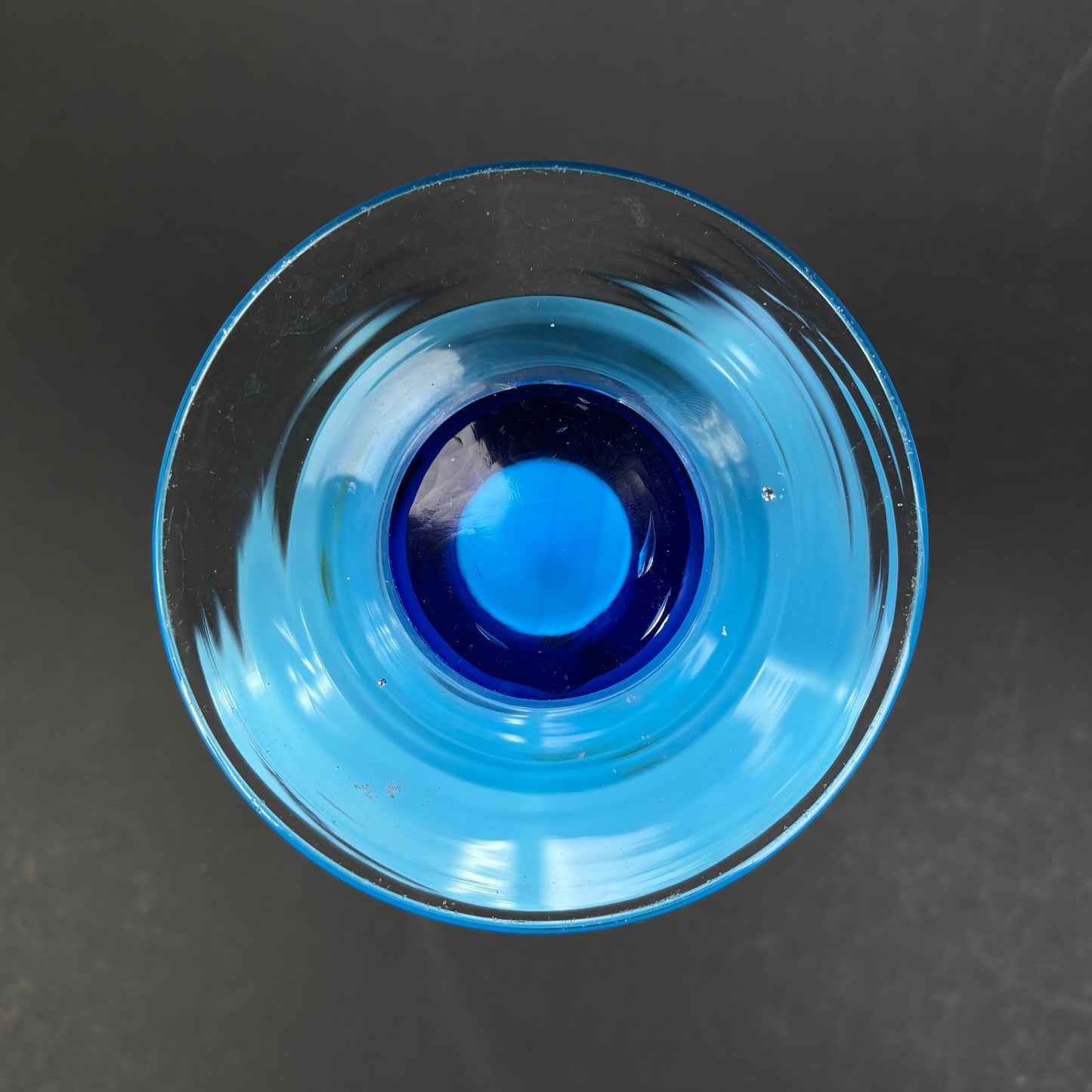 Vintage Murano Style Art Glass Trumpet Vase – Blue Opaline with Green Spots
