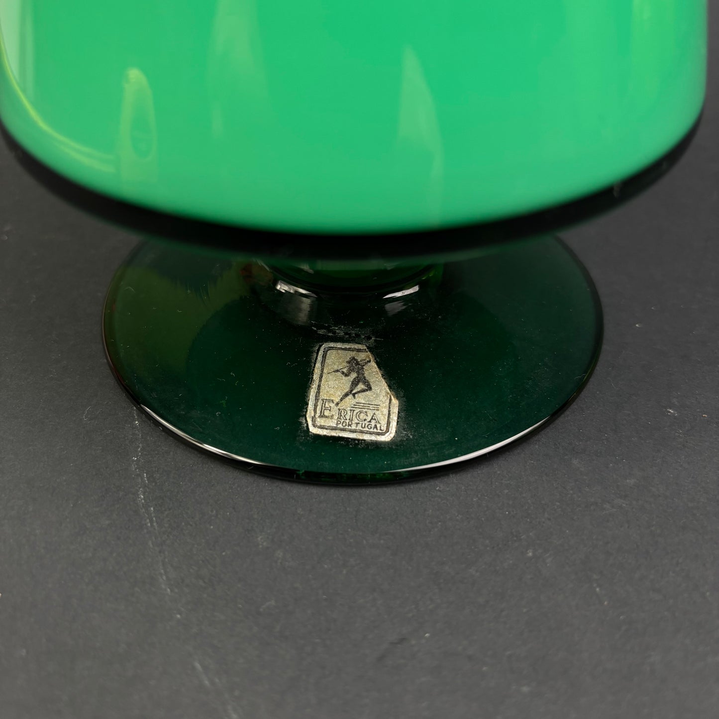 Vintage Erica Portugal Green Opaline Glass Vase