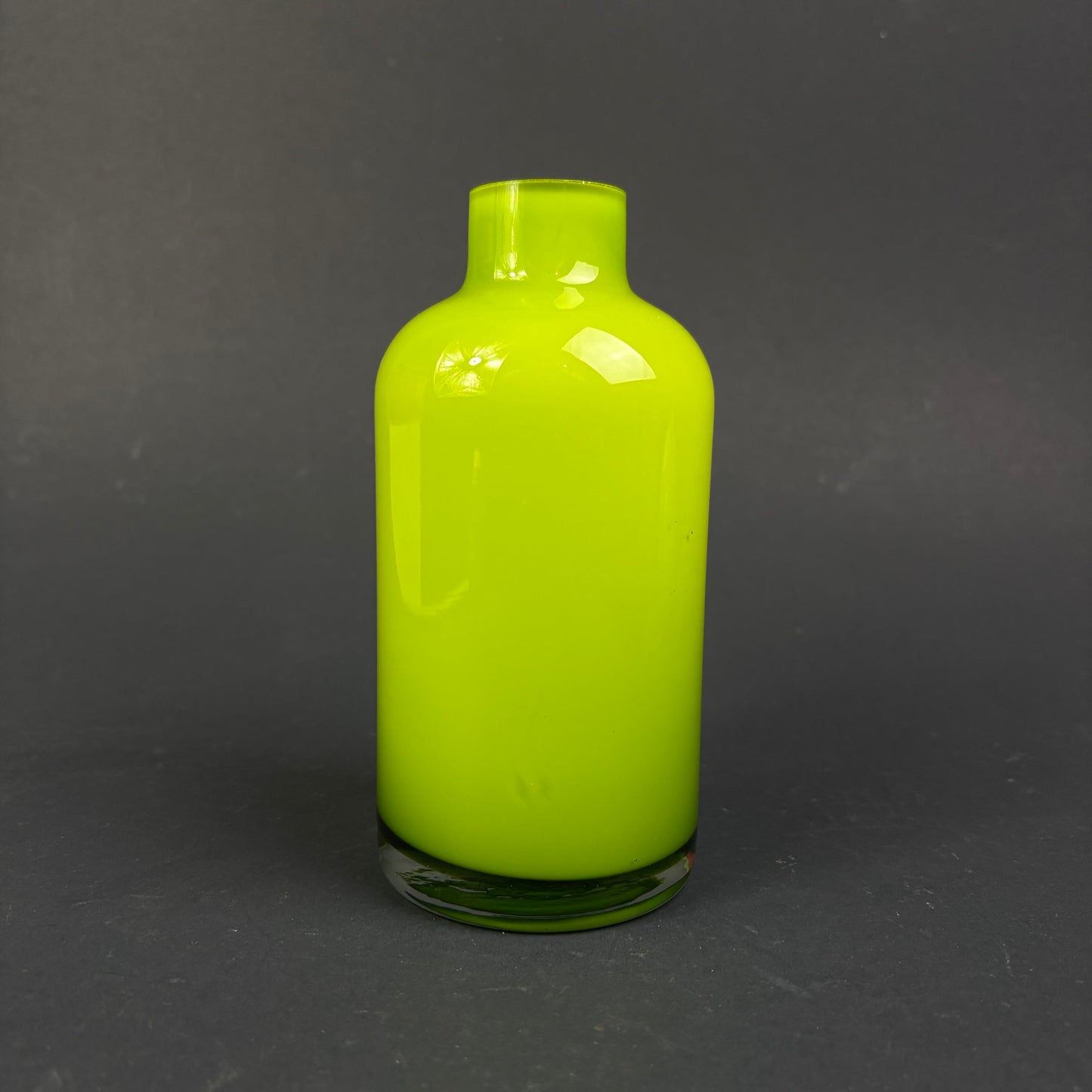 Contemporary Lime Green Cased Glass Bottle Vase