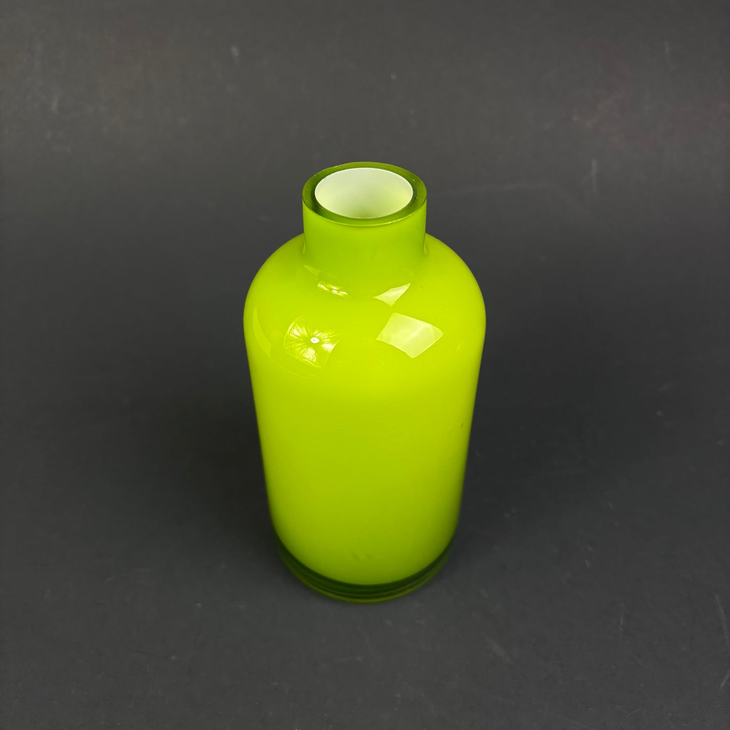 Contemporary Lime Green Cased Glass Bottle Vase