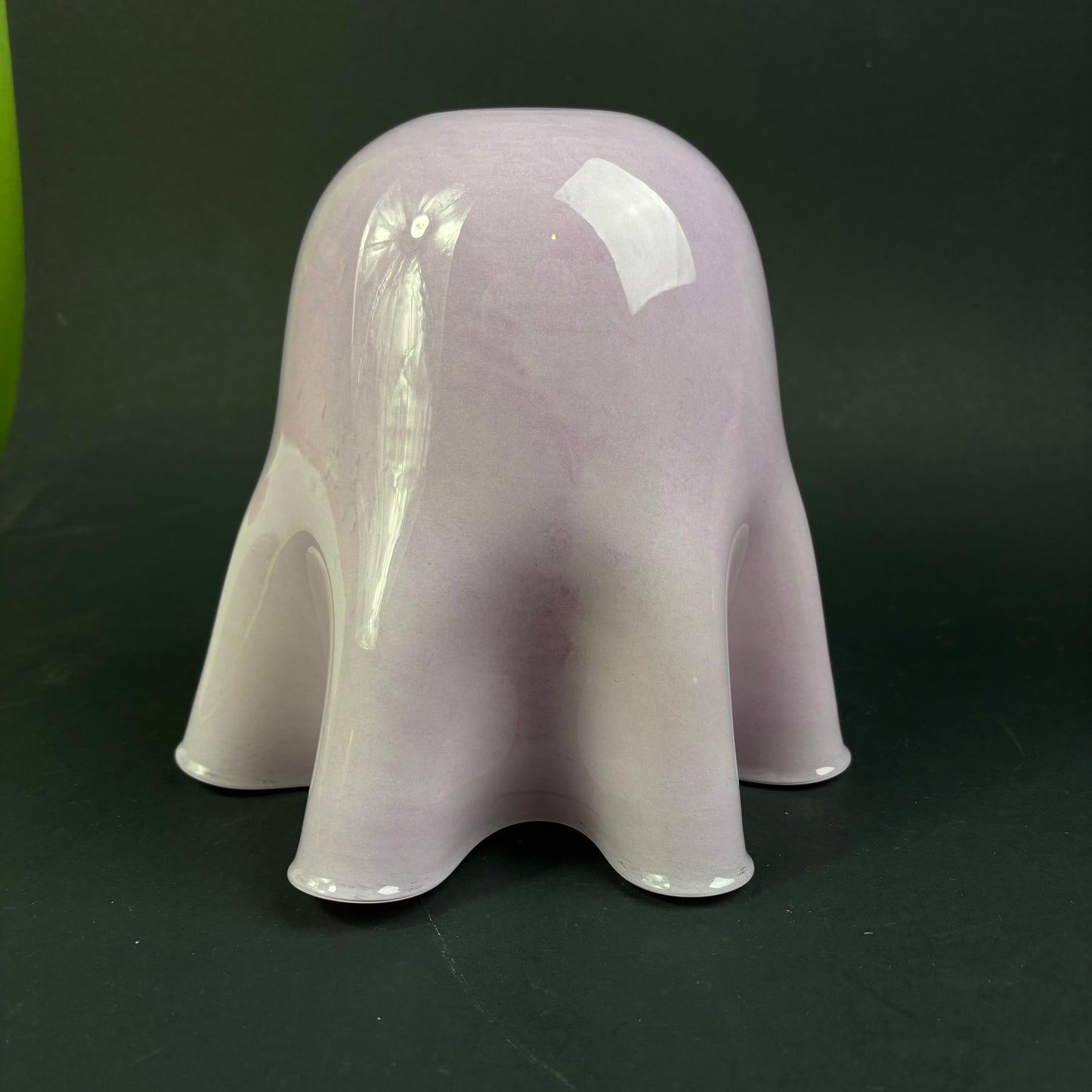Large Hand-Blown Pink Art Glass Ruffle Vase