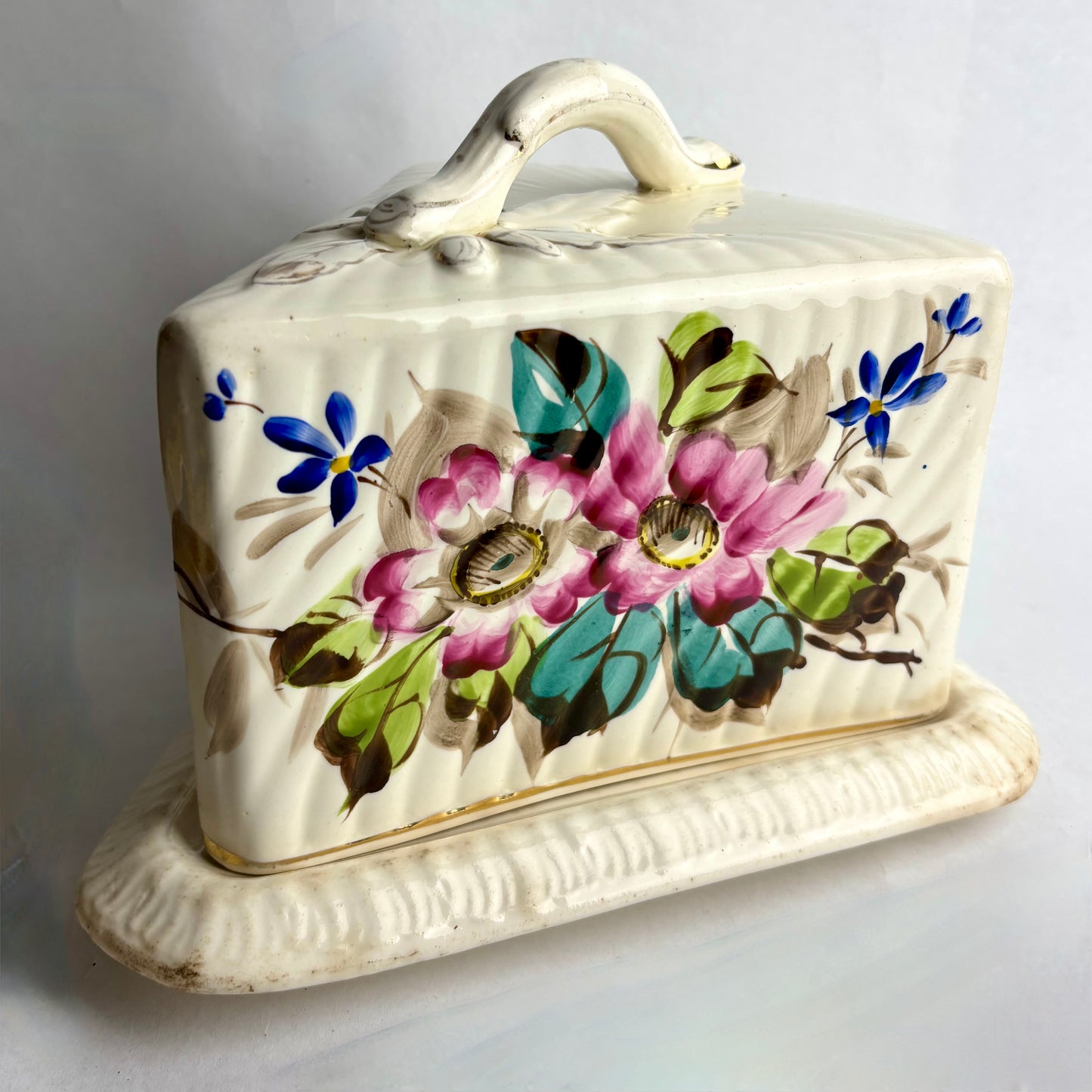 Franz Anton Mehlem (Bonn, Germany) Cheese Dome – Hand-Painted Florals, c.1880