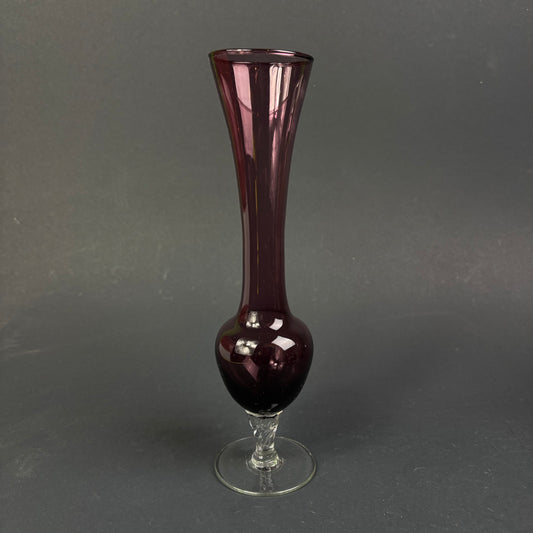 Vintage Amethyst Glass Bud Vase with Clear Twisted Stem