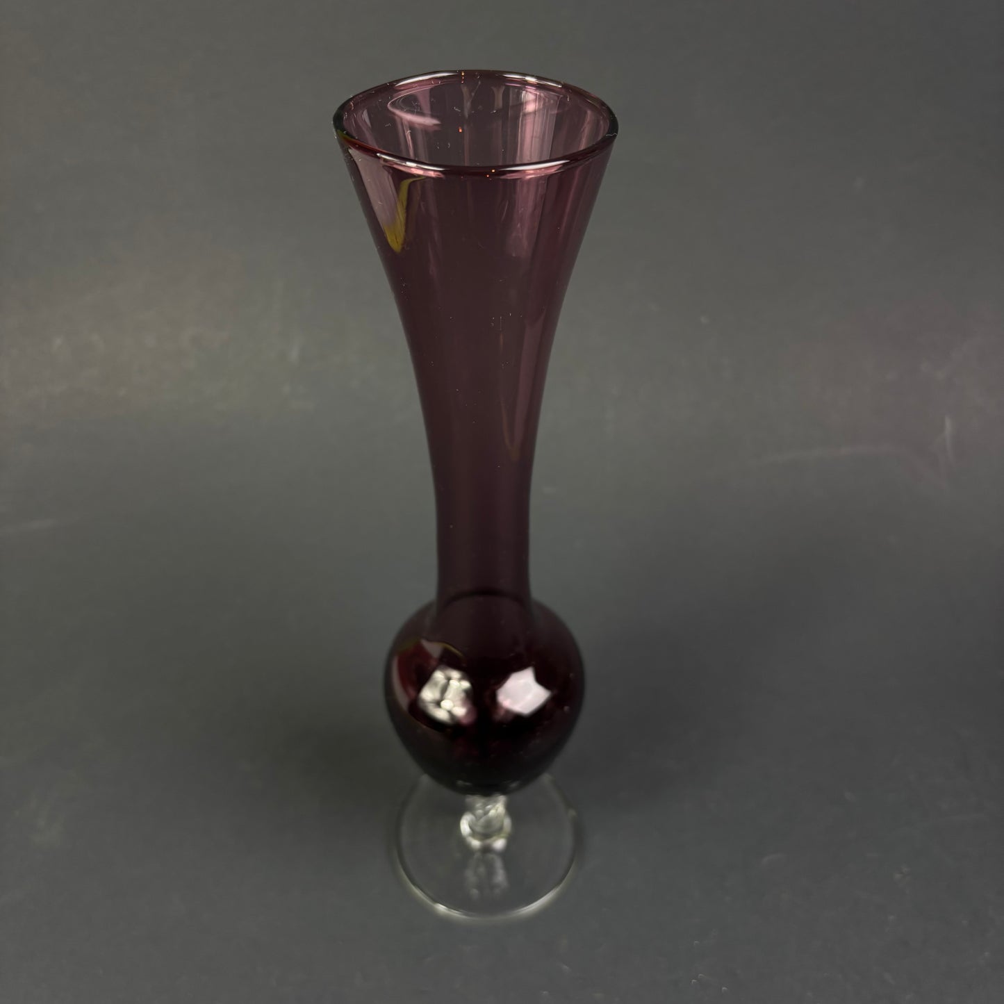 Vintage Amethyst Glass Bud Vase with Clear Twisted Stem