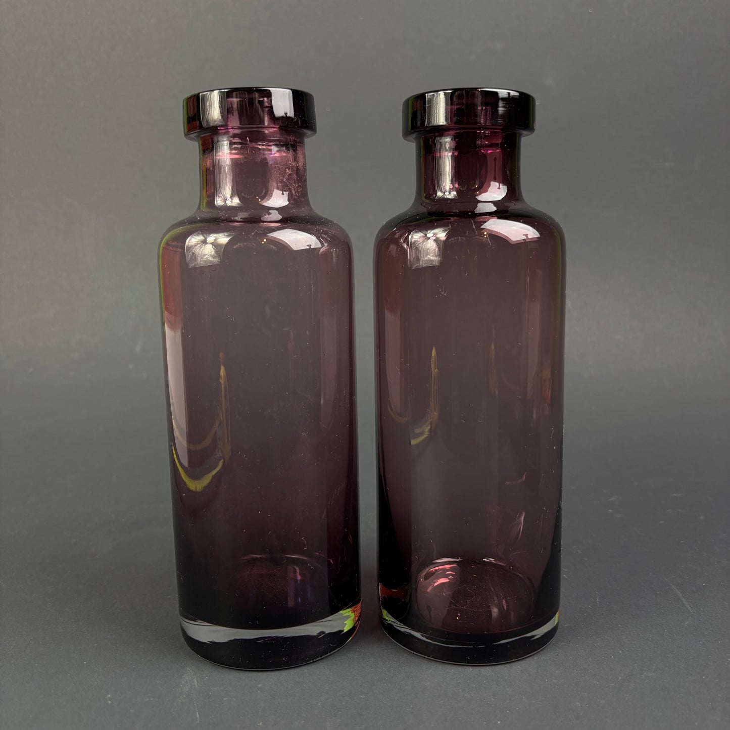 Pair of Vintage Amethyst Glass Scandinavian Style Vases – Heavy Art Glass