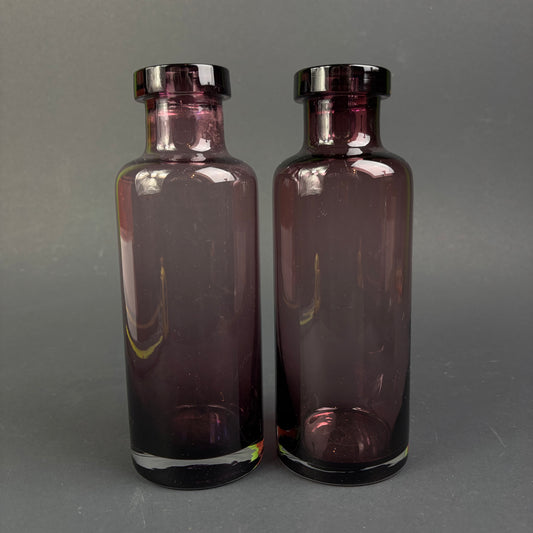 Pair of Vintage Amethyst Glass Scandinavian Style Vases – Heavy Art Glass