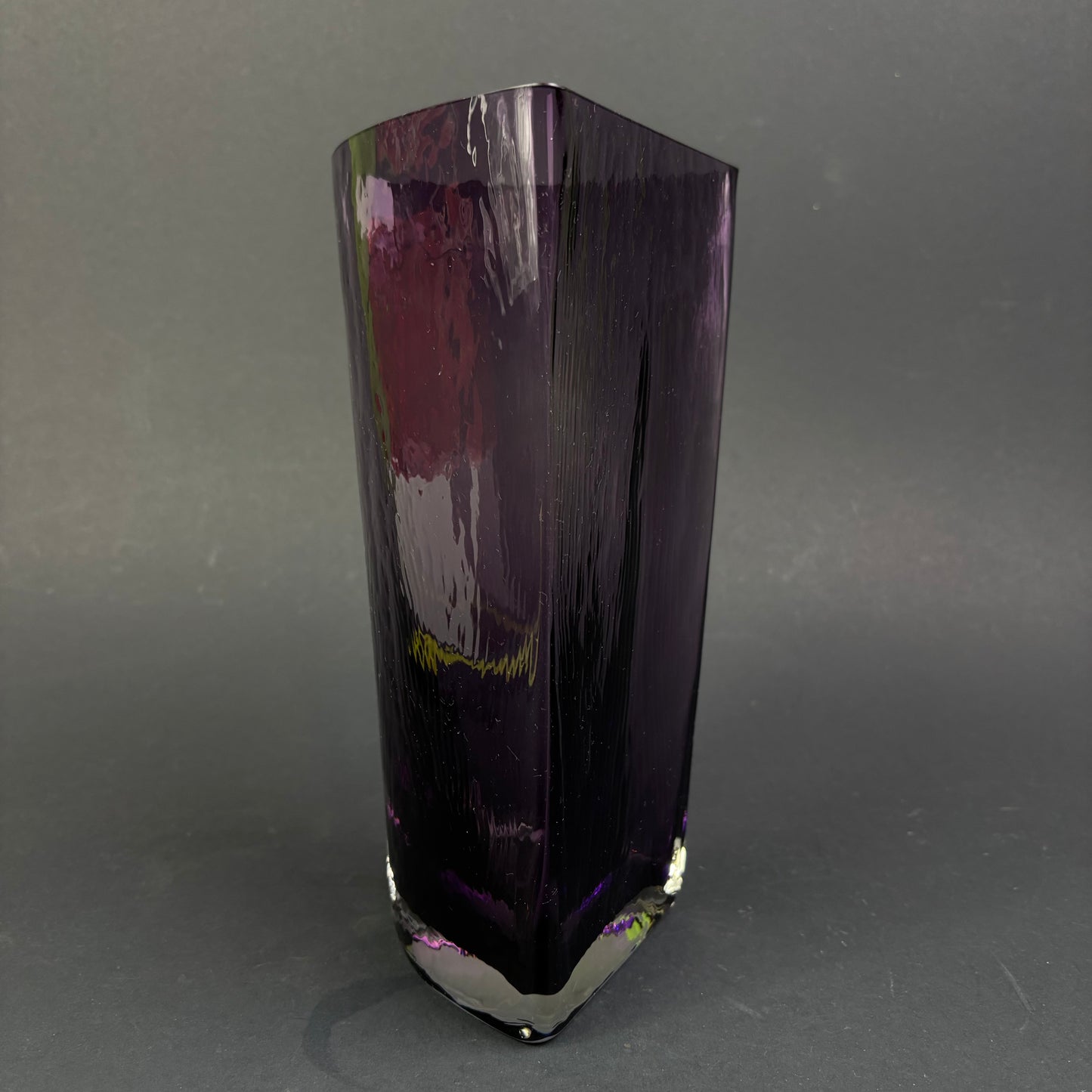 Vintage Scandinavian Amethyst Art Glass Vase – Triangular Form c.1960s–1970s