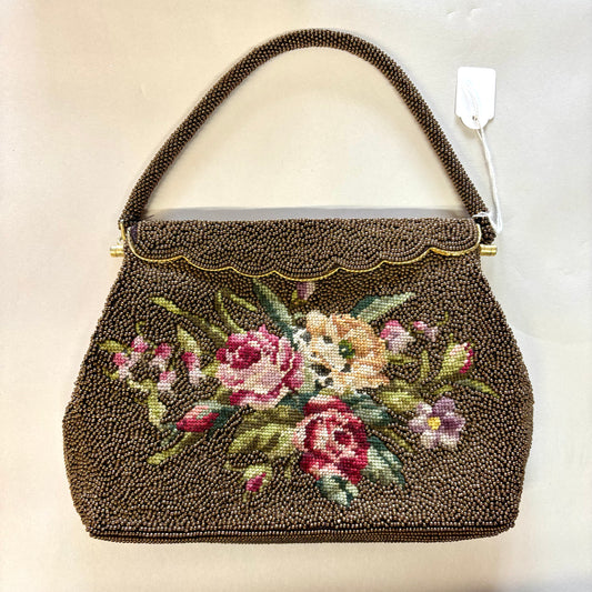 Vintage Hand-Beaded Floral Evening Bag