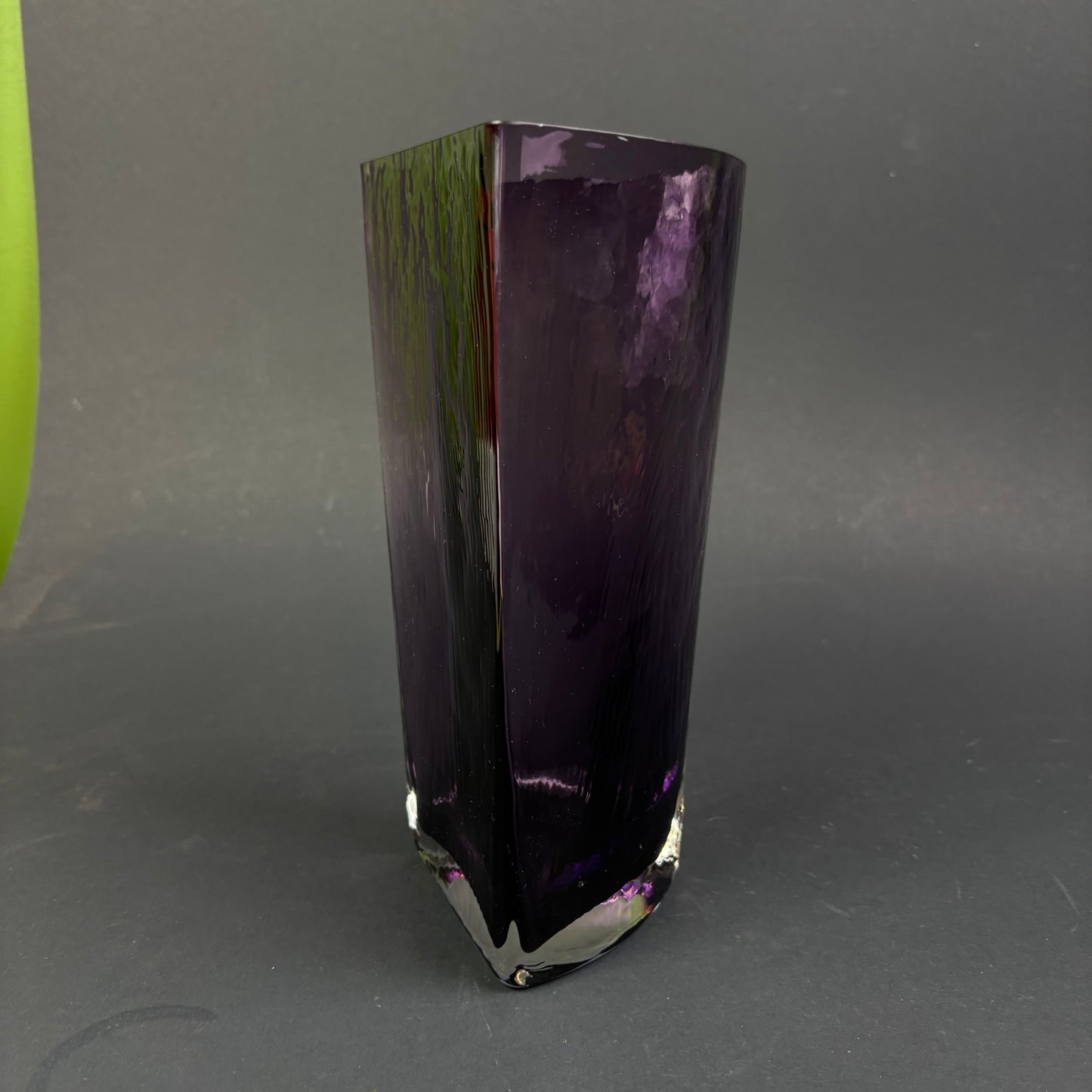 Vintage Scandinavian Amethyst Art Glass Vase – Triangular Form c.1960s–1970s