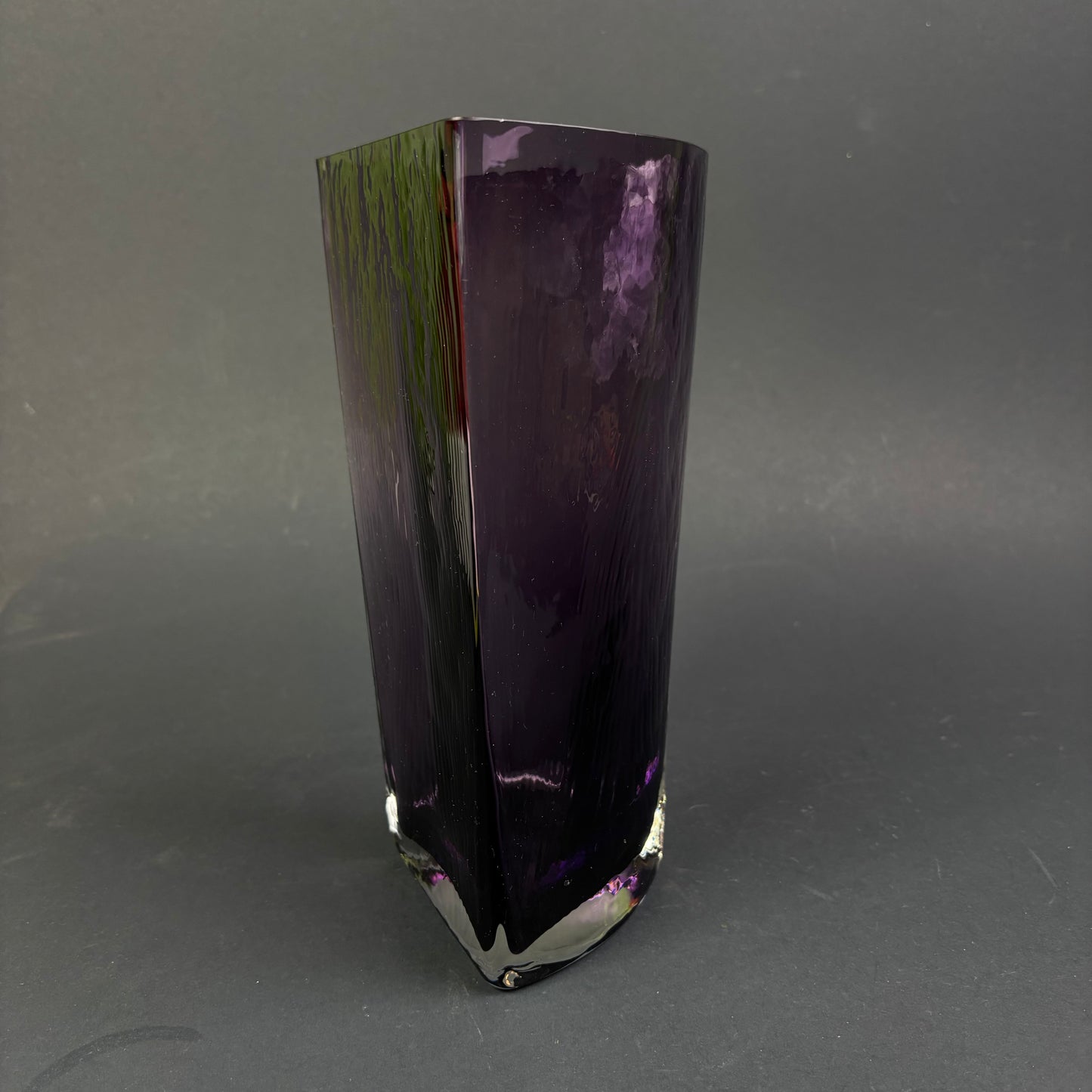 Vintage Scandinavian Amethyst Art Glass Vase – Triangular Form c.1960s–1970s