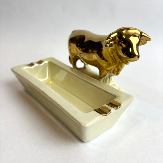 Wembley Ware Trough Ashtray with Bull – Gold Lustre