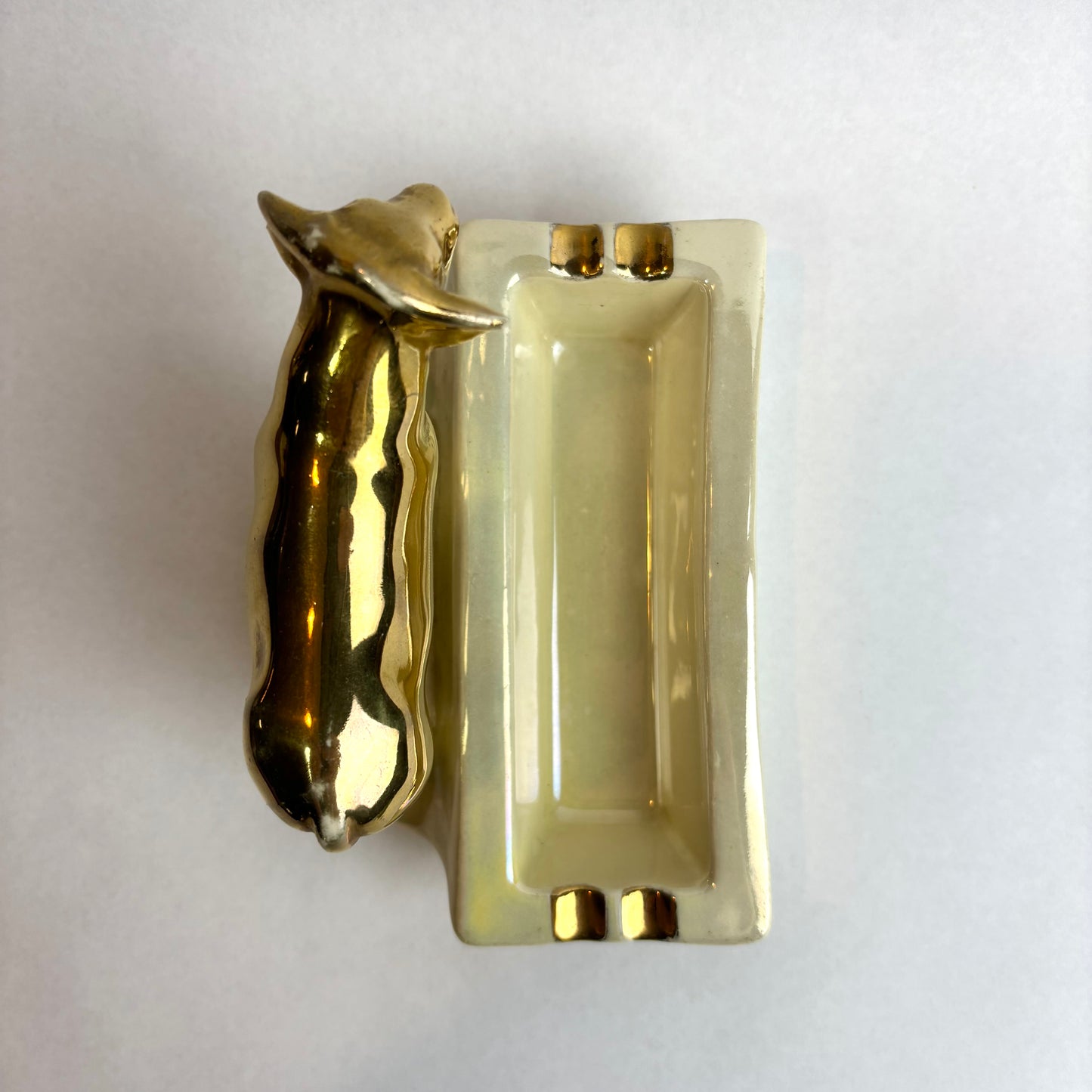 Wembley Ware Trough Ashtray with Bull – Gold Lustre