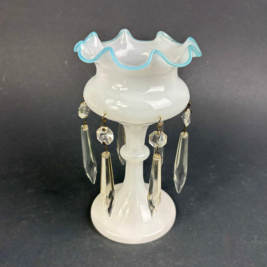Vintage Opaline Glass Lustre Vase with Crystal Prisms