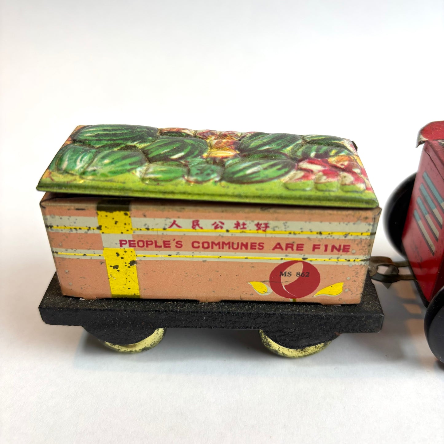 Vintage Chinese Tinplate Tractor with Trailer – “The East is Red” (c.1960s–70s)