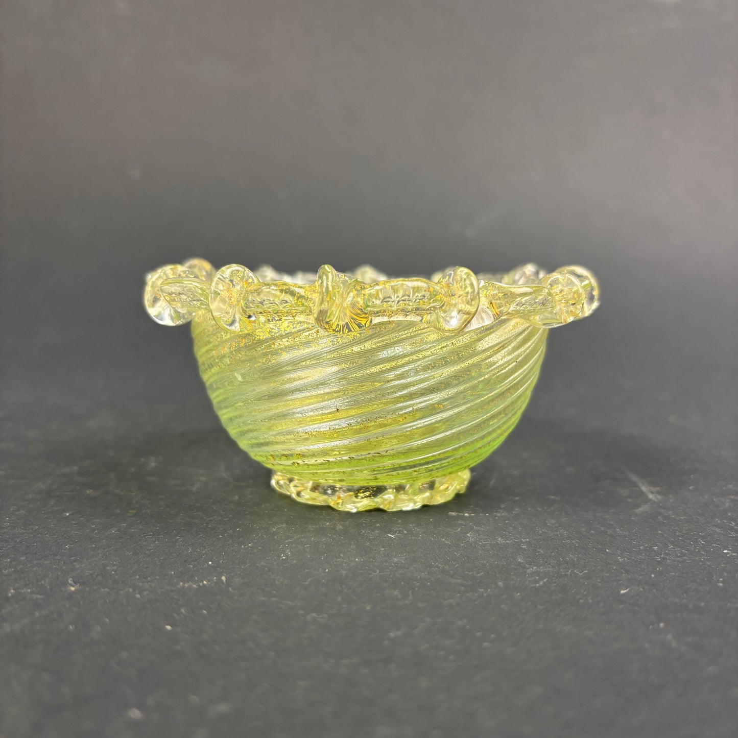 Vintage Murano Zanfirico Filigree Art Glass Bowl – Citron Green – Italy c.1960s