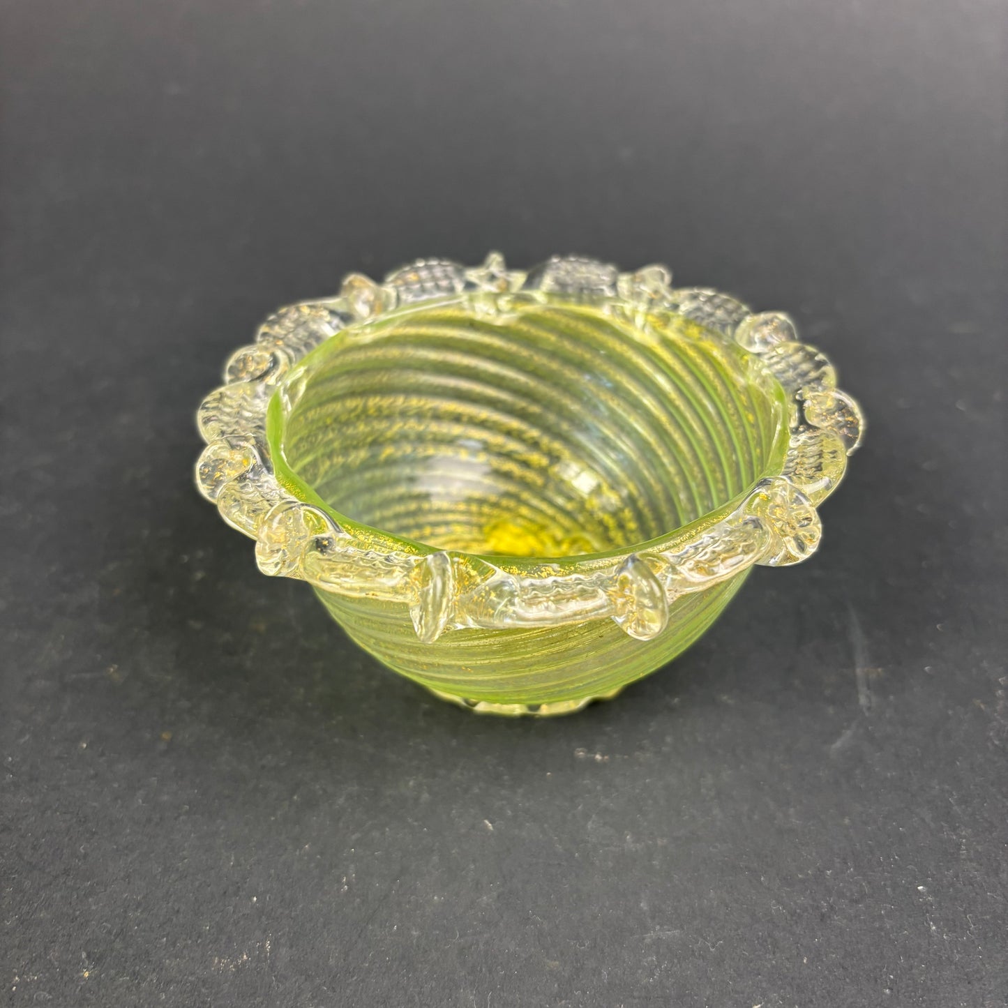 Vintage Murano Zanfirico Filigree Art Glass Bowl – Citron Green – Italy c.1960s