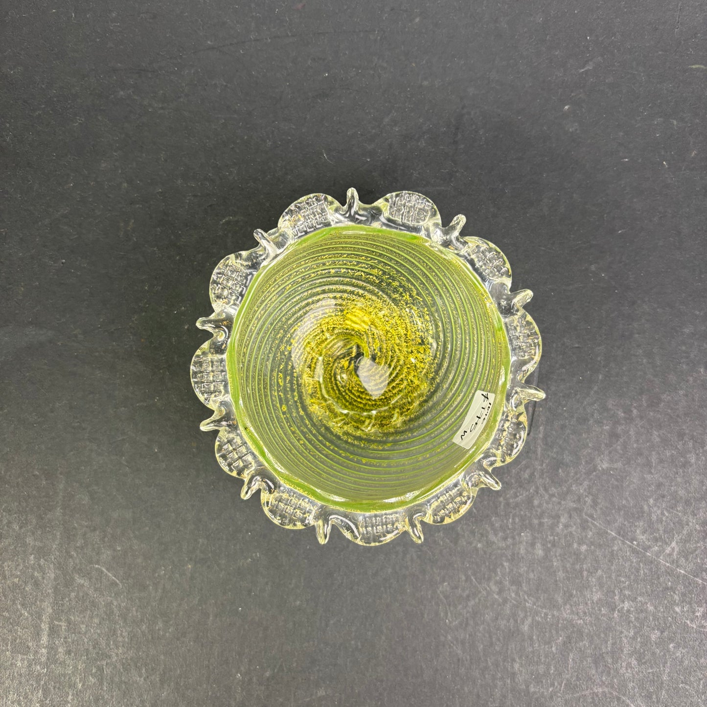 Vintage Murano Zanfirico Filigree Art Glass Bowl – Citron Green – Italy c.1960s