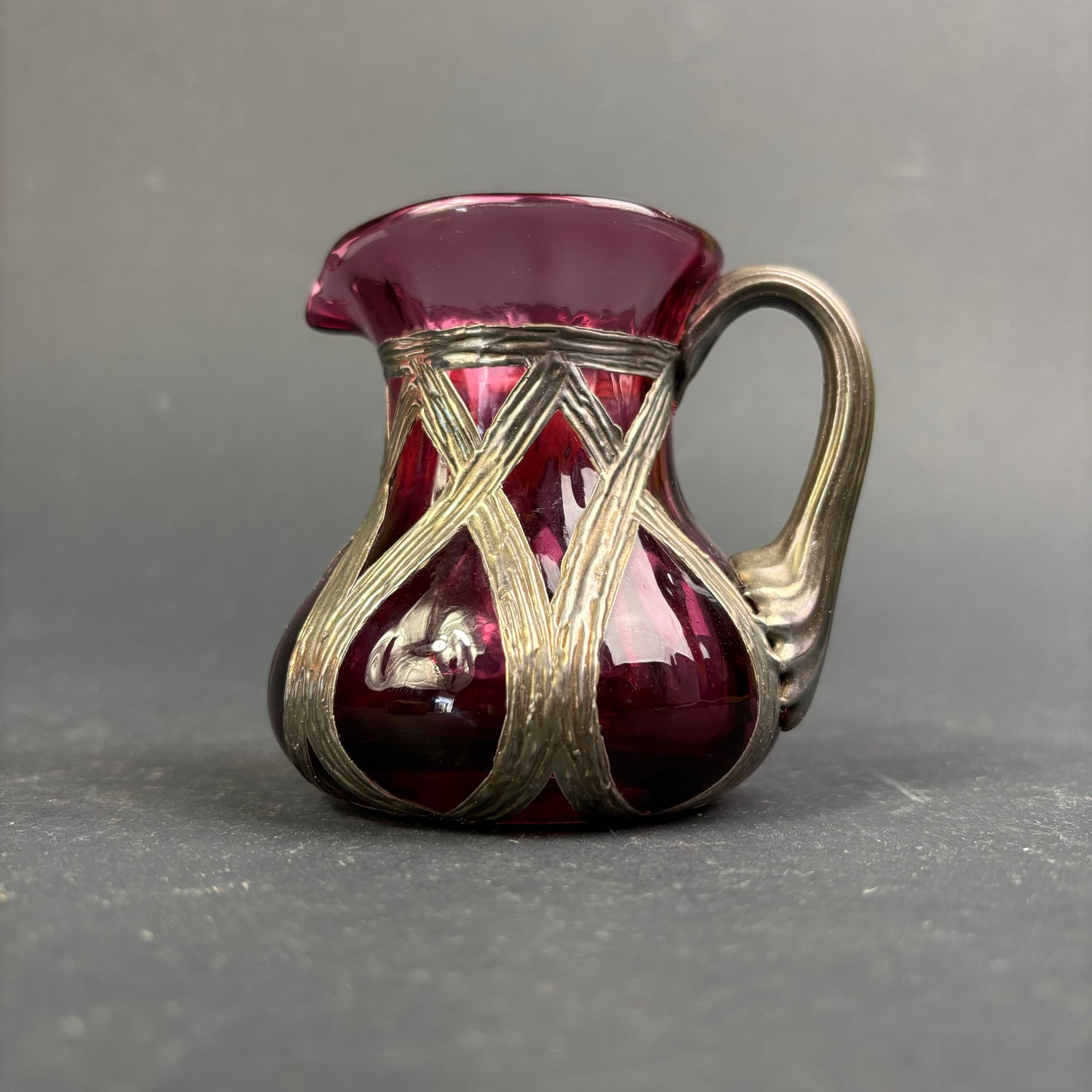 WMF Ikora Ruby Glass Cream Jug with Pewter Mount