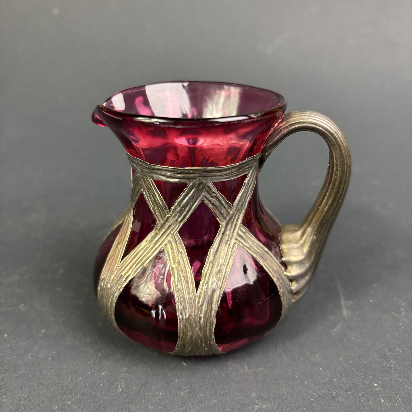 WMF Ikora Ruby Glass Cream Jug with Pewter Mount