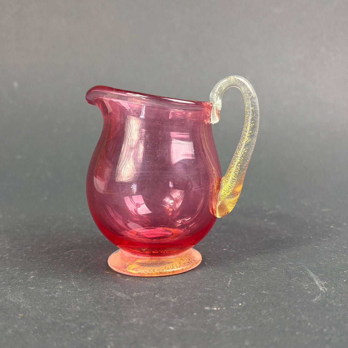 Murano Ruby Red Art Glass Cream Jug with Gold Aventurine Handle