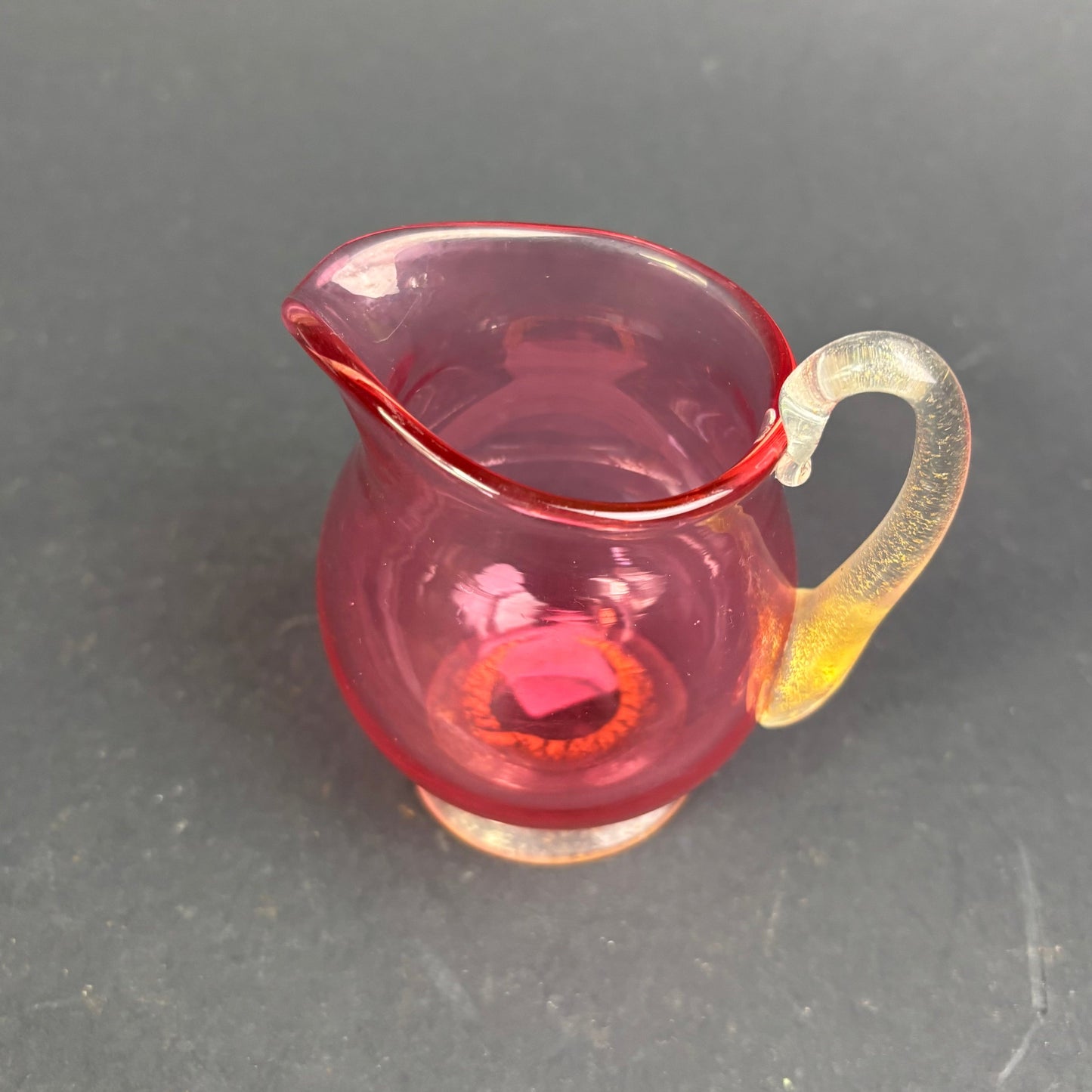 Murano Ruby Red Art Glass Cream Jug with Gold Aventurine Handle