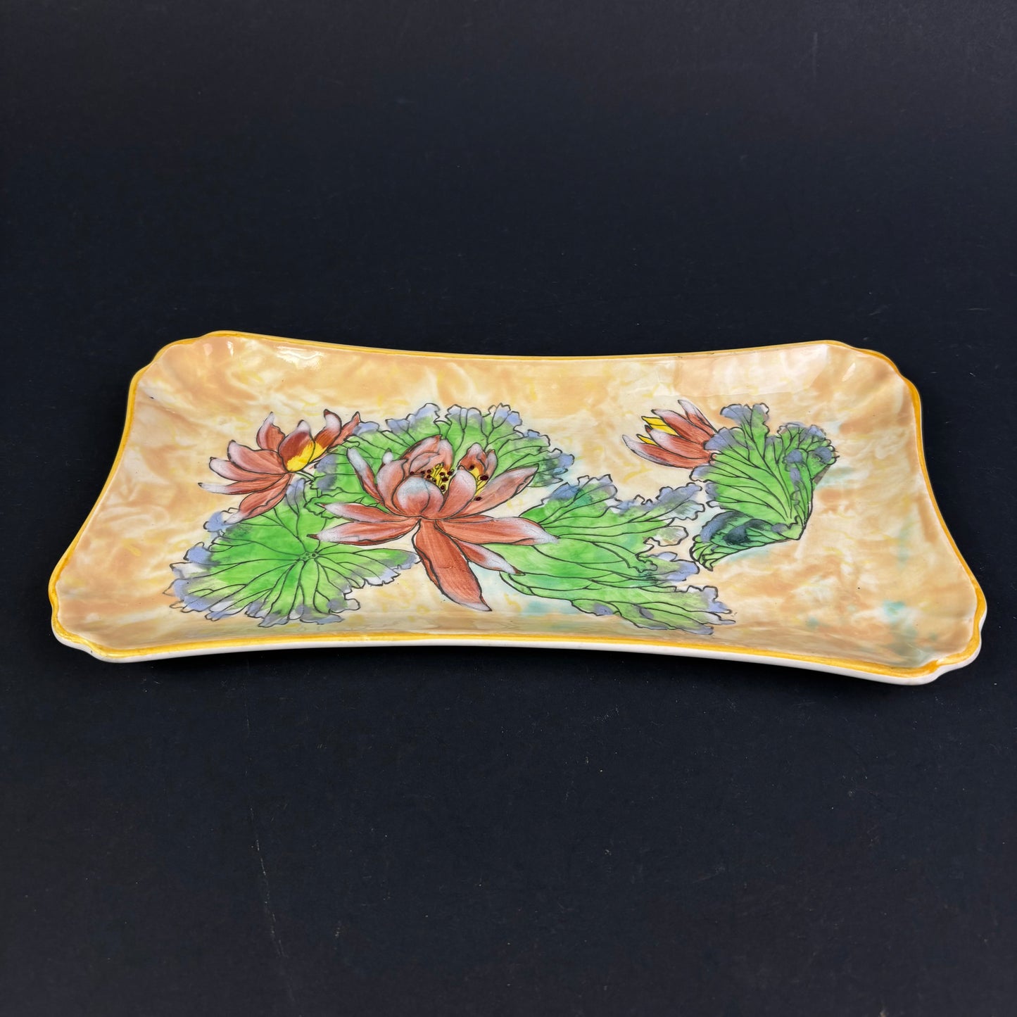 Royal Doulton "Water Lily" D6343 Art Deco Sandwich Serving Plate – Hand Decorated