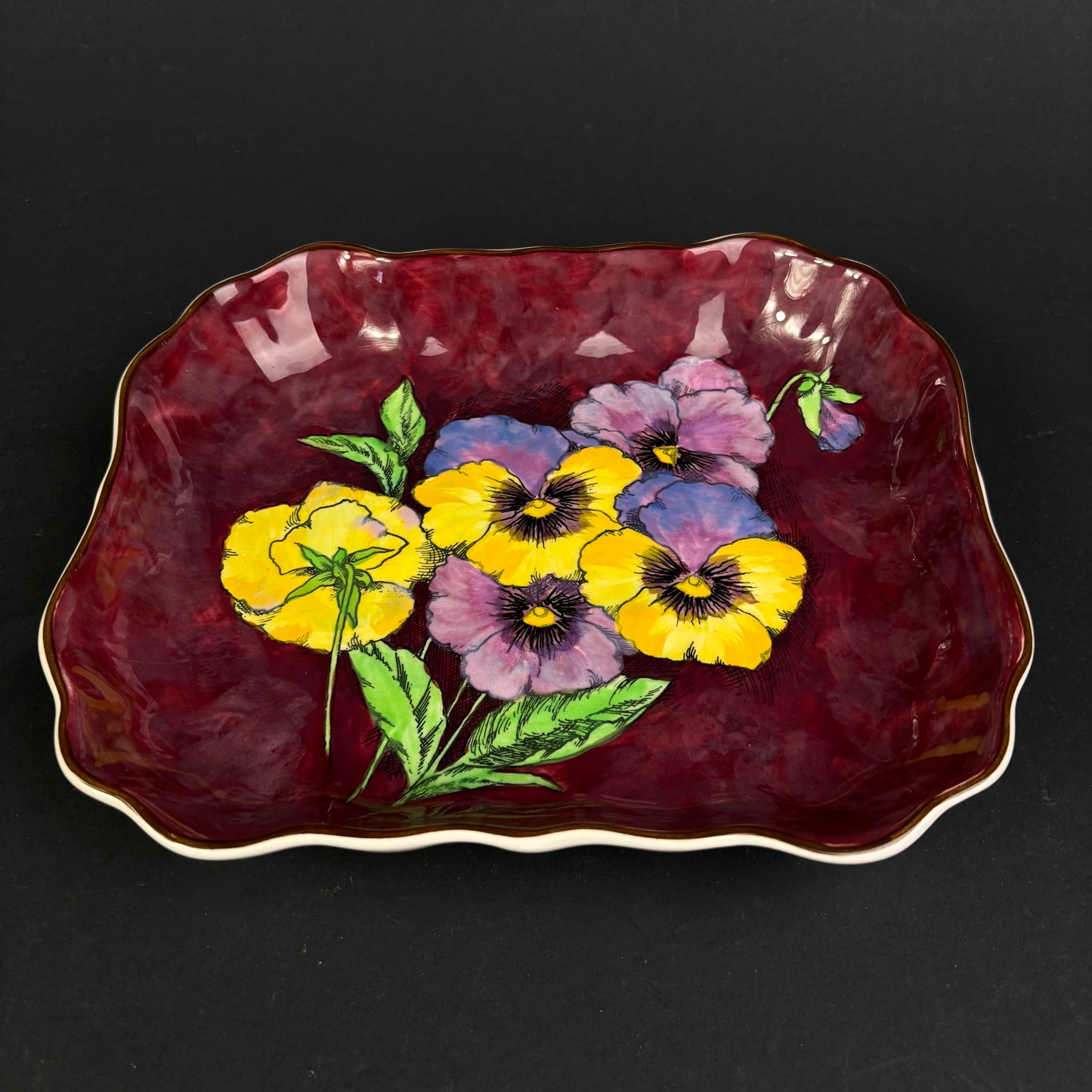 Royal Doulton "Pansy" D6402 Art Deco Serving Plate – Hand Decorated Floral Platter