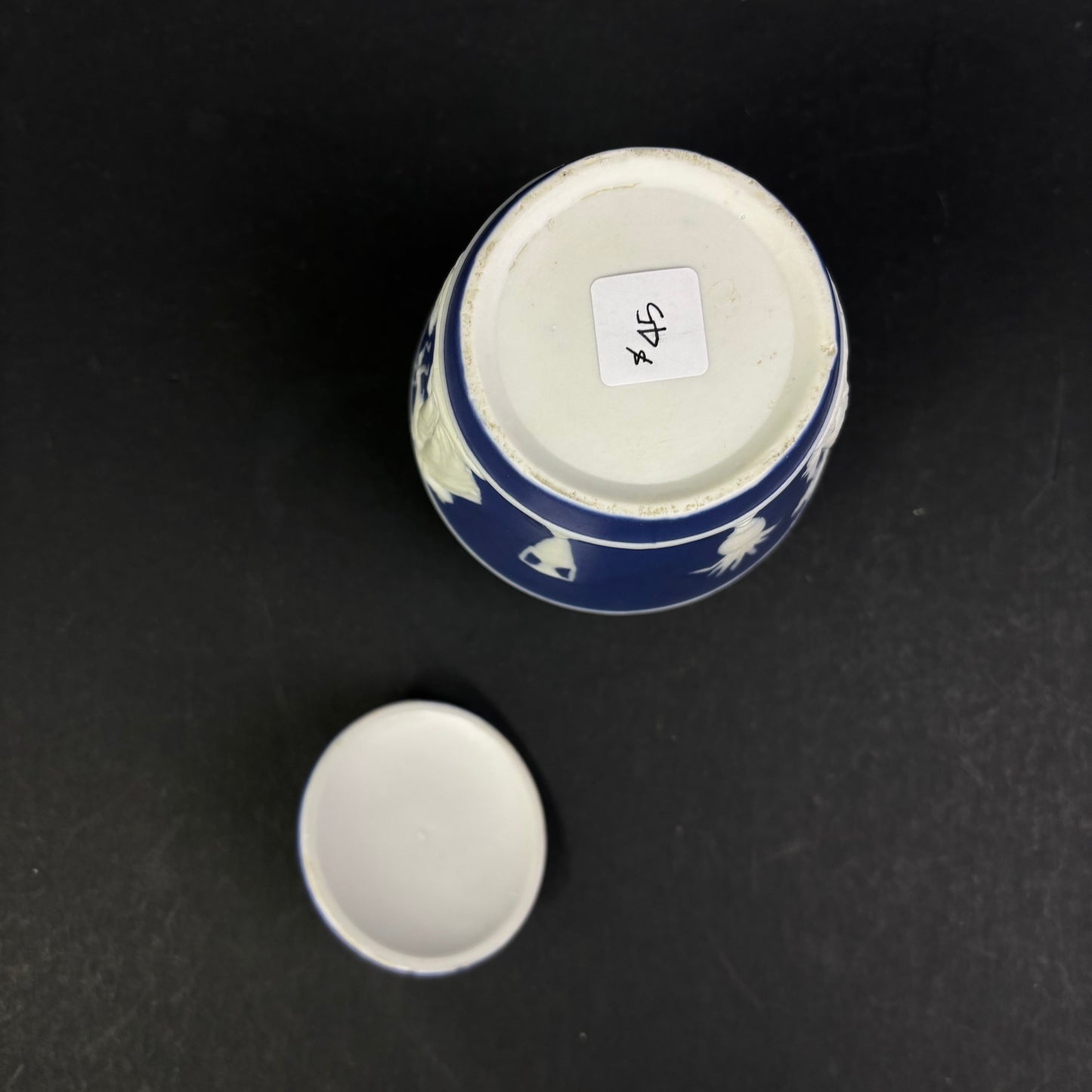 Wedgwood Blue Jasperware Lidded Trinket Jar – Classical Relief – England