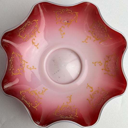 Large Ruffled Victorian Art Glass Bowl