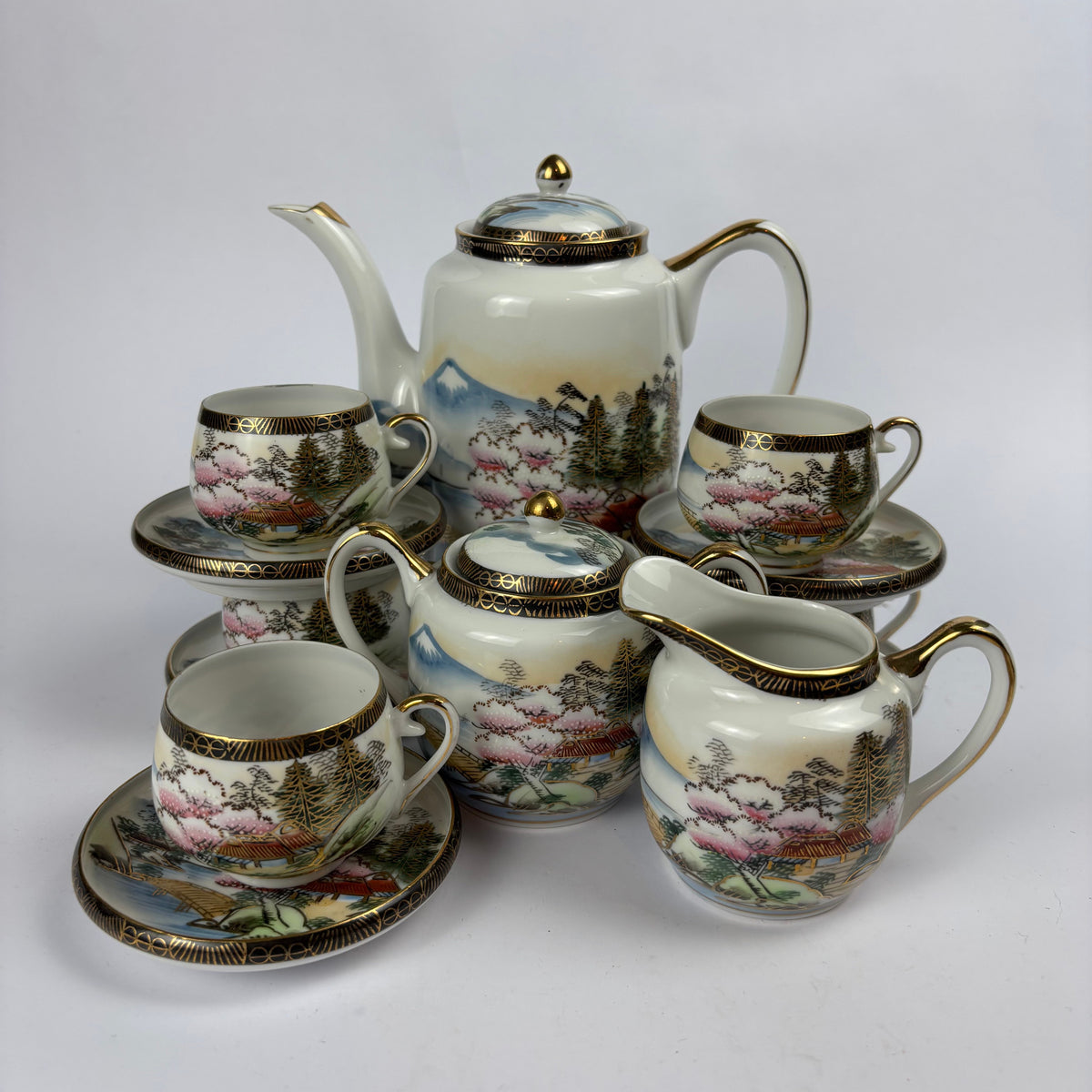 Japanese landscape gilt porcelain tea service view 5