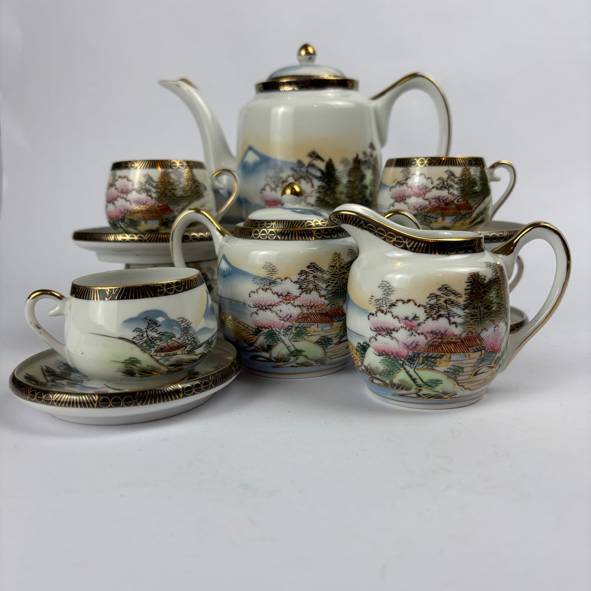 Japanese landscape gilt porcelain tea service view 3