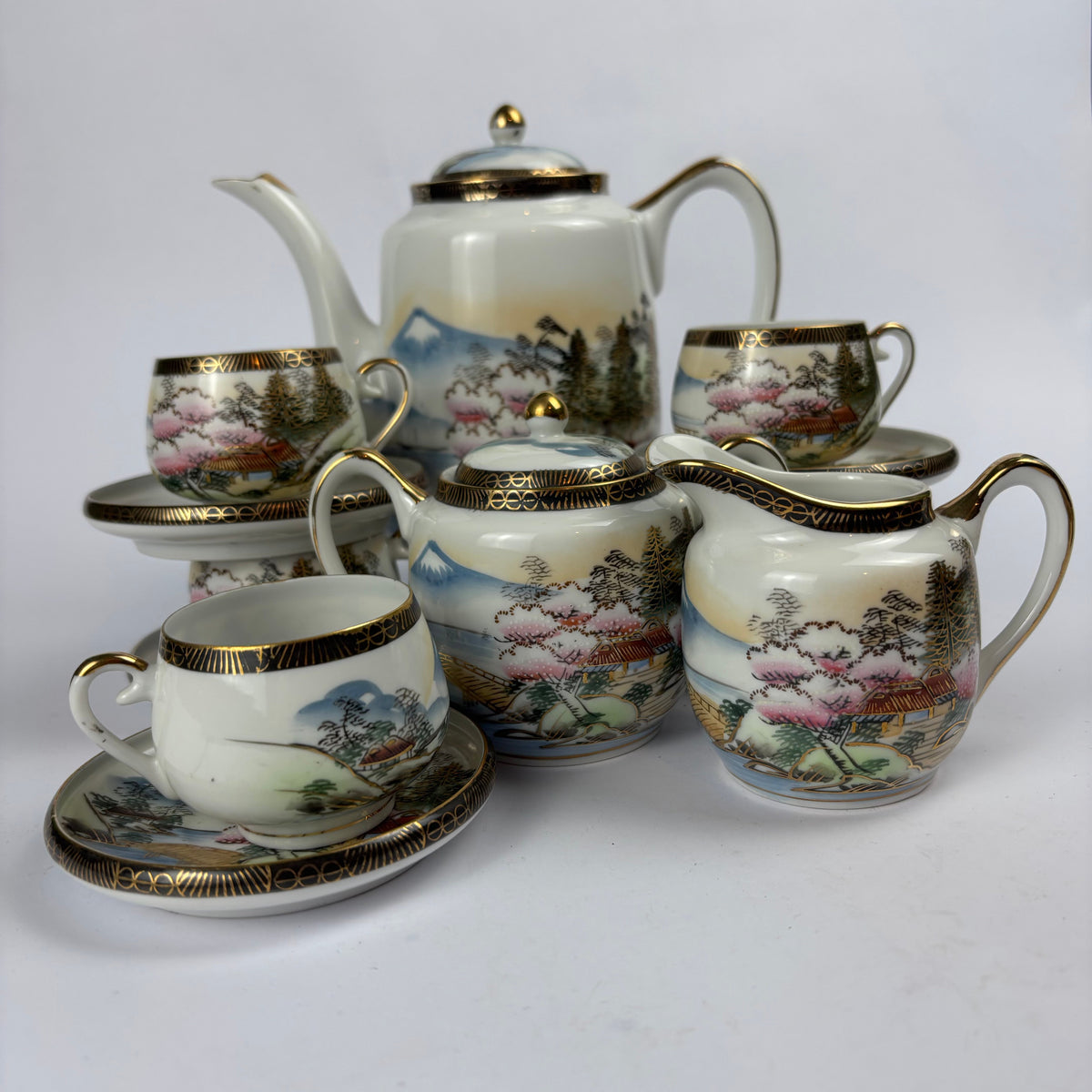 Japanese landscape gilt porcelain tea service view 2