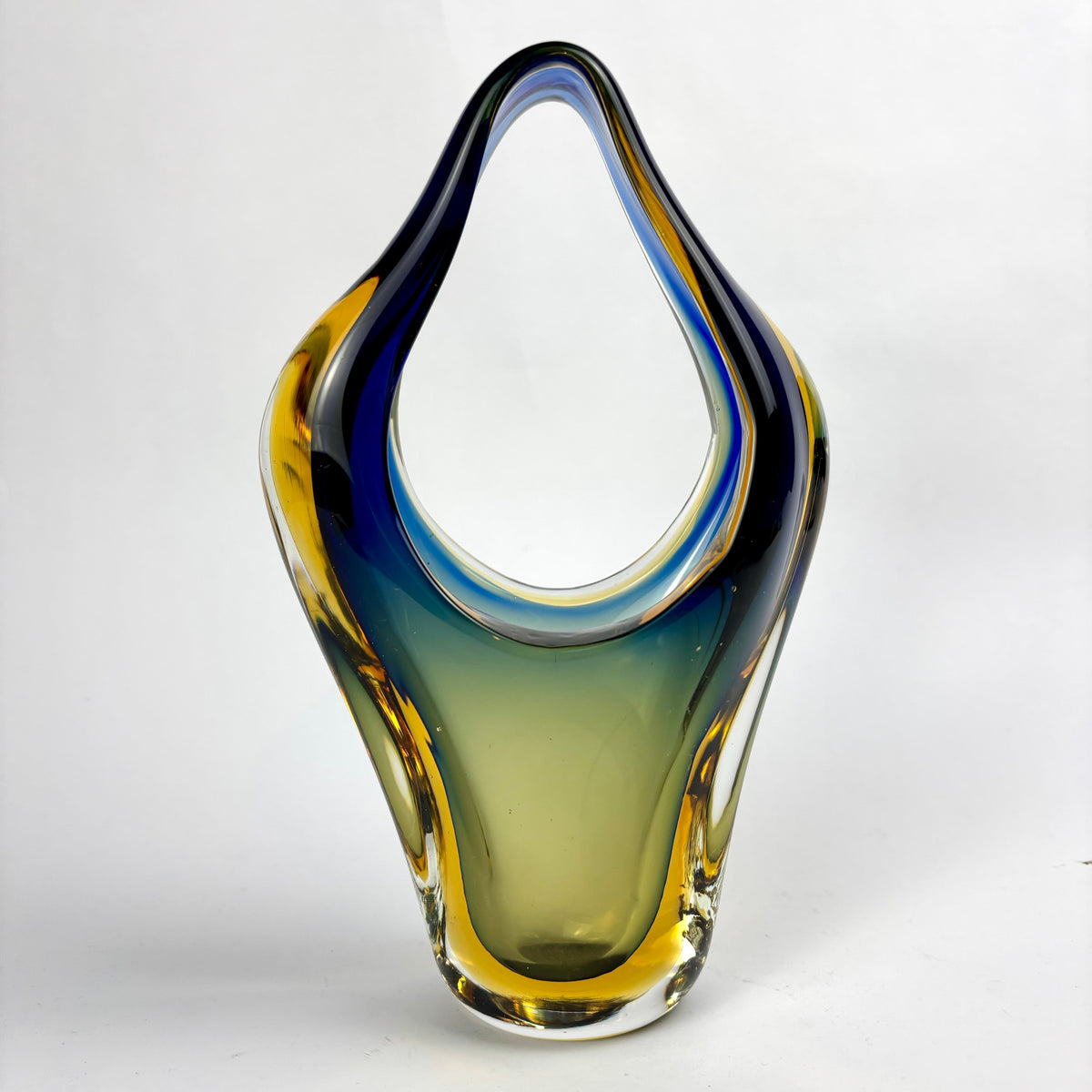 Vintage blue amber green sommerso-style glass sculpture, photograph 1