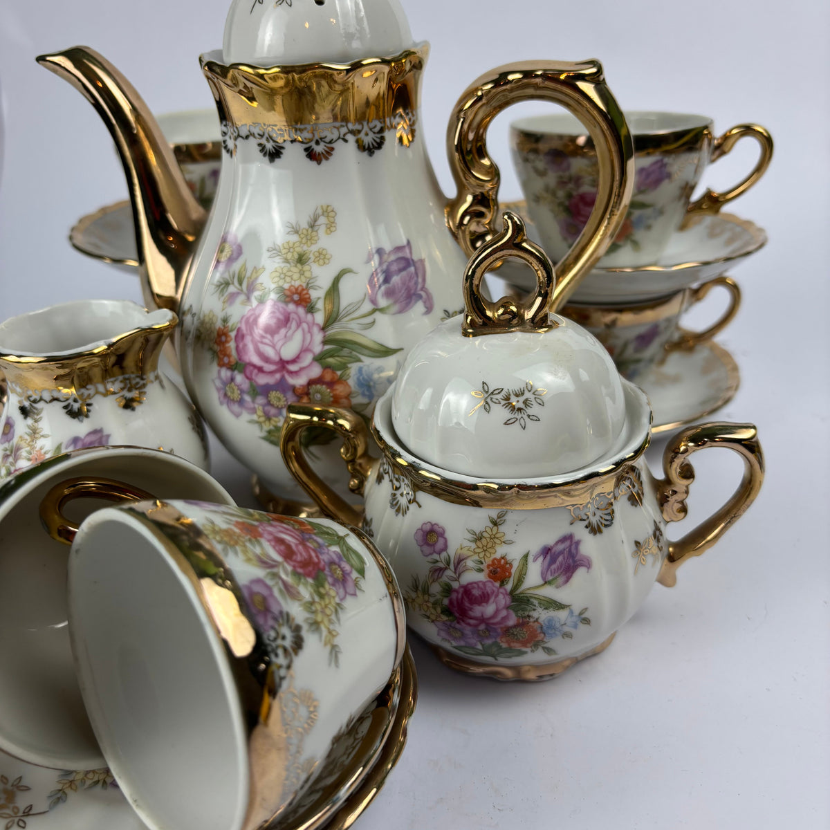 Floral gilt porcelain miniature tea and coffee service view 3