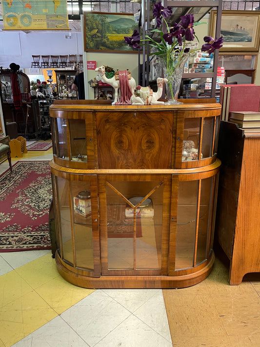 Art Deco Walnut veneer display case with bureau