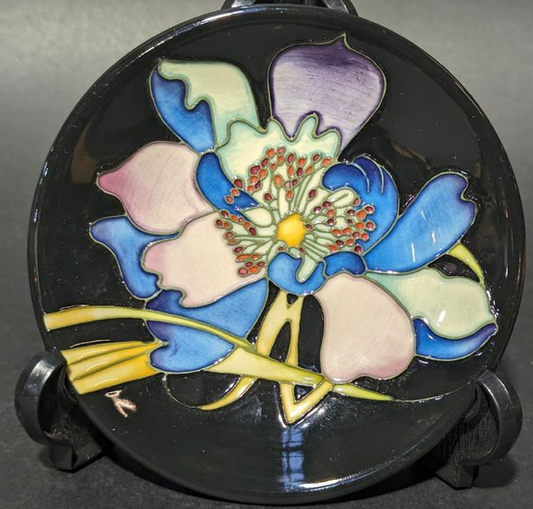 Moorcroft Pottery, Circular pin dish 'Night Time Serenade' by Hugh Edwards
