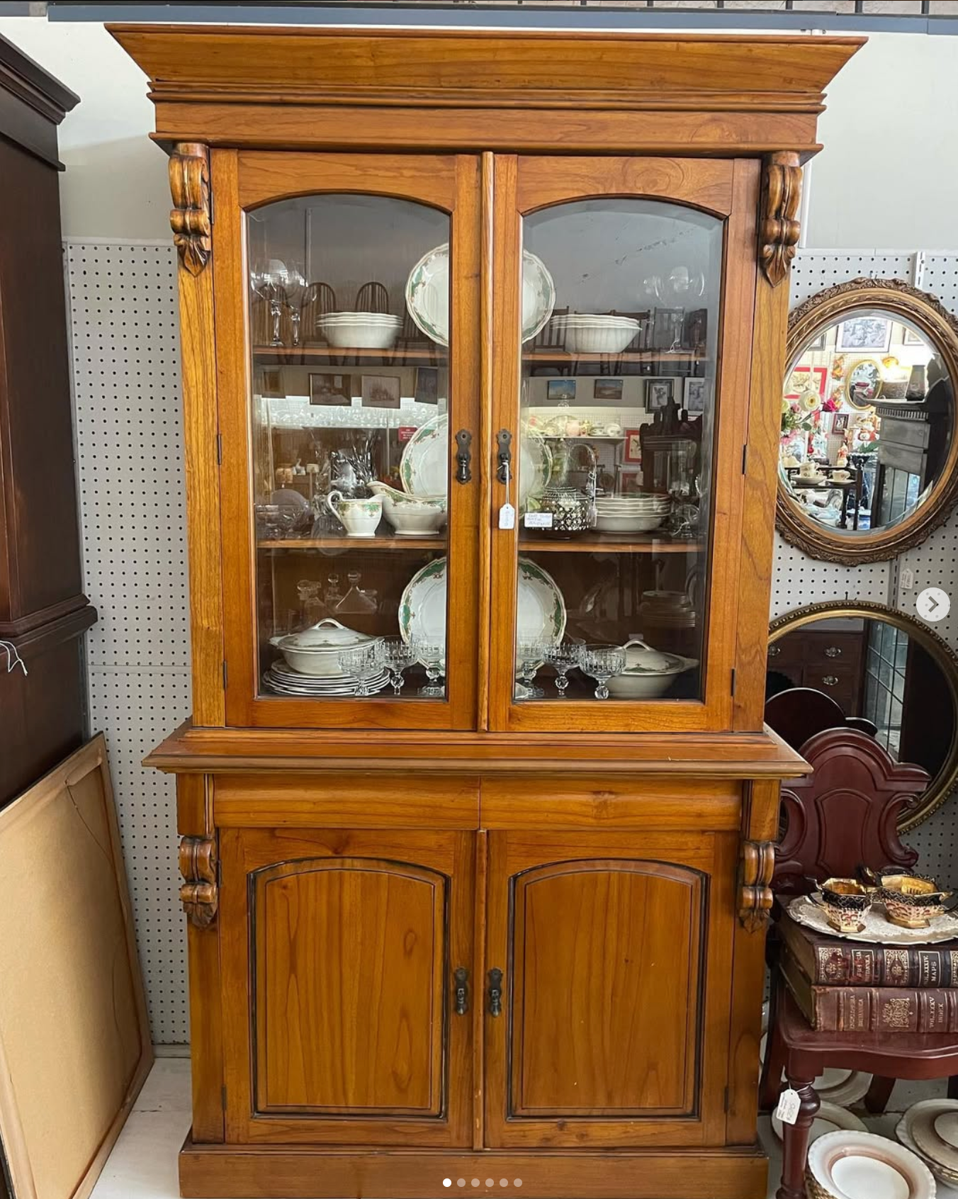 Vintage Pine Glazed Bookcase – Colonial Style Display Cabinet
