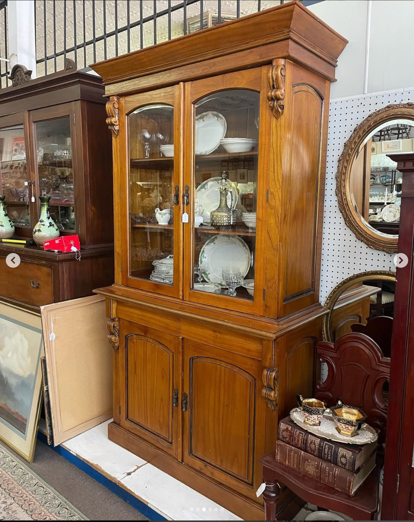 Vintage Pine Glazed Bookcase – Colonial Style Display Cabinet