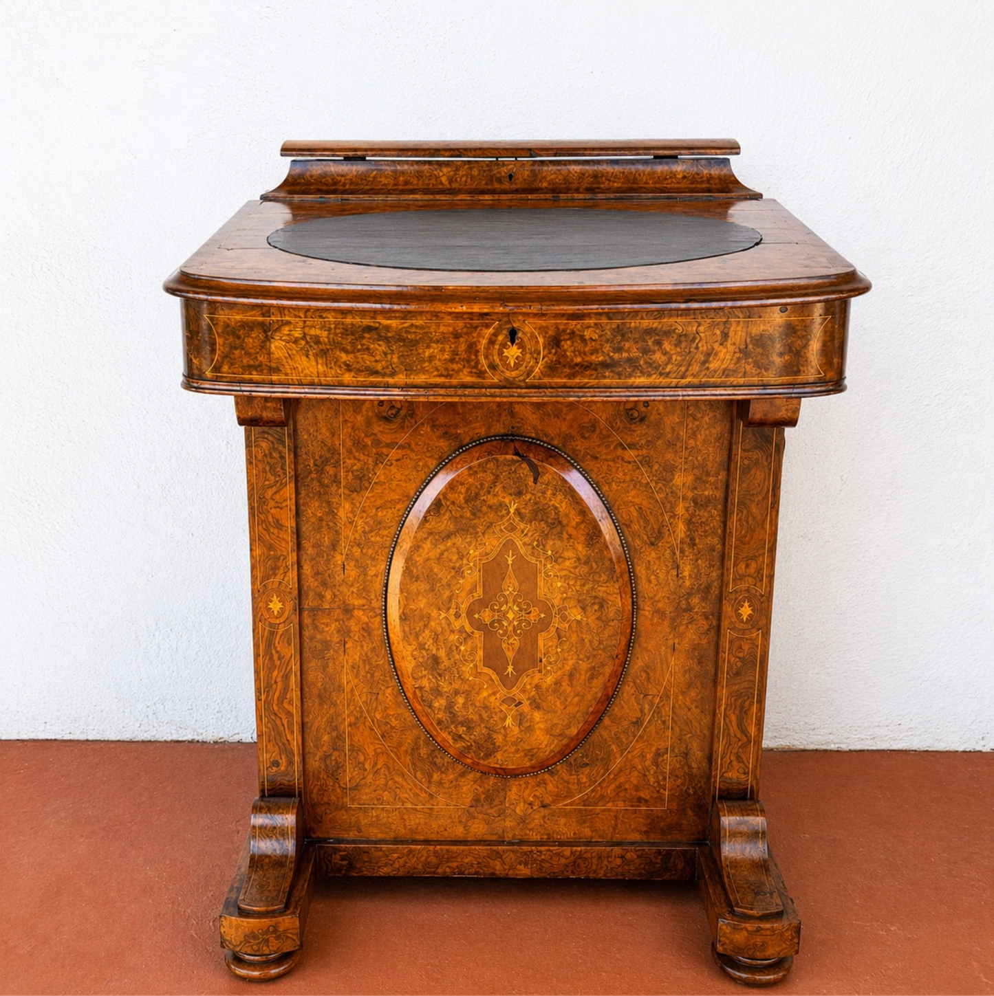 Victorian Burr Walnut Inlaid Davenport Desk c.1870