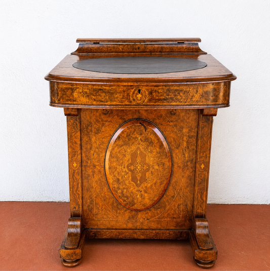 Victorian Burr Walnut Inlaid Davenport Desk c.1870