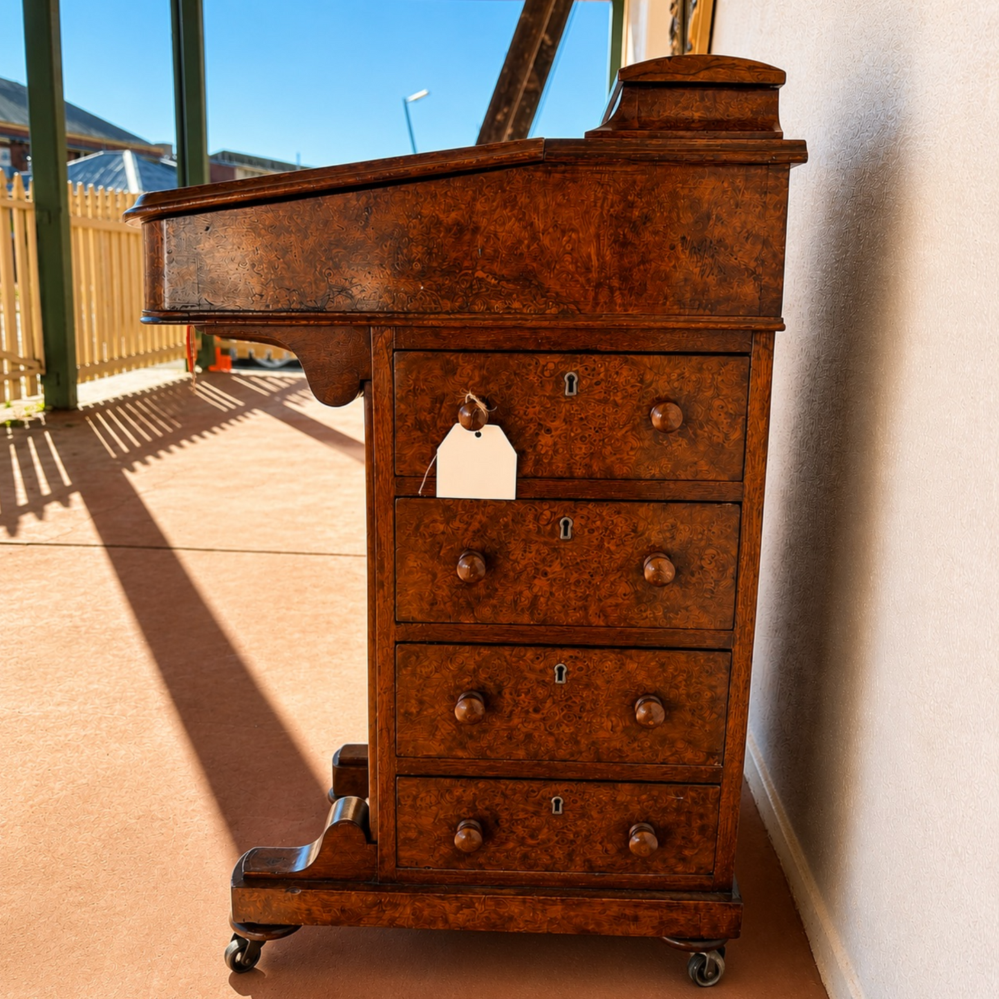 Victorian Burr Walnut Inlaid Davenport Desk c.1870