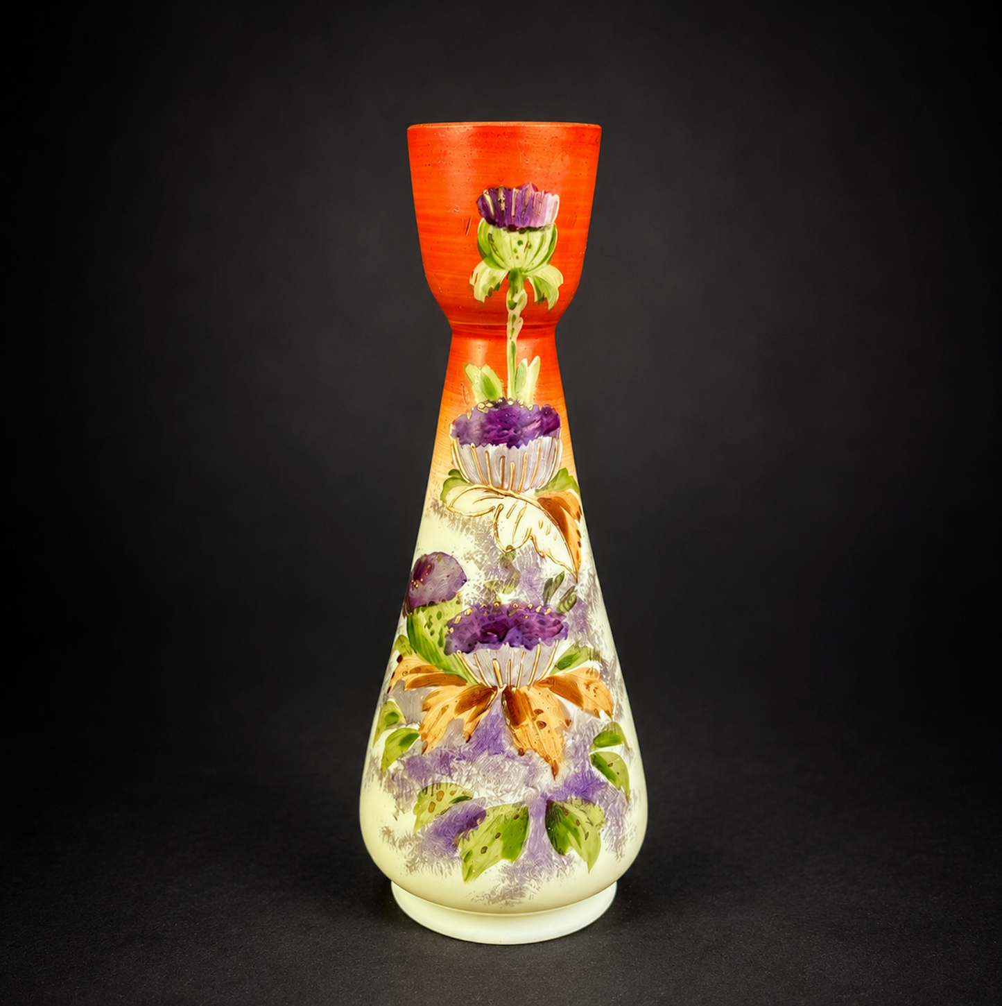 Victorian Bohemian Uranium Opaline Enamelled Vase c.1890–1905