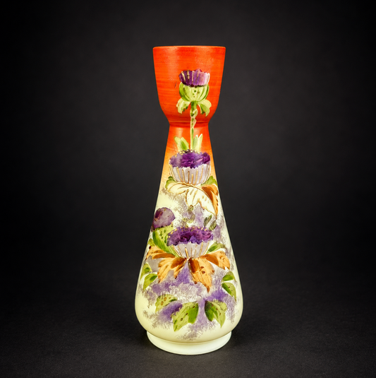 Victorian Bohemian Uranium Opaline Enamelled Vase c.1890–1905